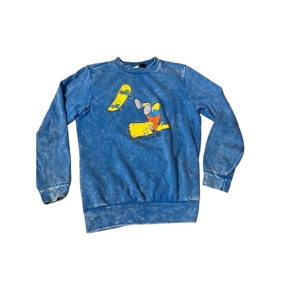 Mad Engine Simpsons Sweater Blue Bart Simpson Skateboard Faded - Picture 1 of 10